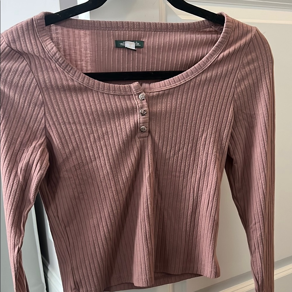 Wild Fable Pink Ribbed Crop Blouse with Buttoned Detail